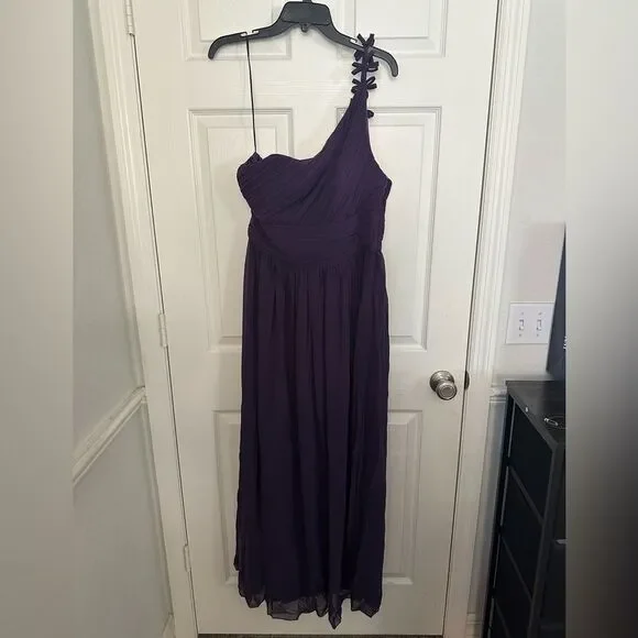One-Shoulder High-waisted Chiffon Bridesmaid Prom Dress in Purple - size 14 NWT - Picture 4 of 7